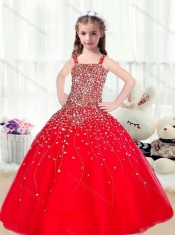 2016 Cute Ball Gown Straps Beading Red Mini Quinceanera Dresses