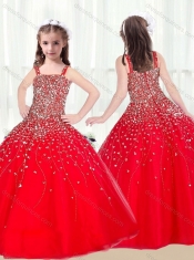 2016 Cute Ball Gown Straps Beading Red Mini Quinceanera Dresses
