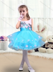 2016 Cute Scoop Short Little Girl Dress with Appliques