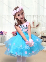 2016 Cute Scoop Short Little Girl Dress with Appliques