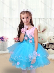 2016 Cute Scoop Short Little Girl Dress with Appliques