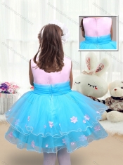 2016 Cute Scoop Short Little Girl Dress with Appliques