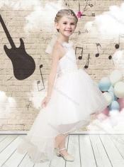 2016 Lovely High Low Halter Top White Flower Adorable Little Girl Pageant Dresses