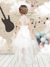 2016 Lovely High Low Halter Top White Flower Adorable Little Girl Pageant Dresses