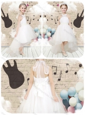 2016 Lovely High Low Halter Top White Flower Adorable Little Girl Pageant Dresses