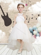 2016 Lovely High Low Halter Top White Flower Adorable Little Girl Pageant Dresses