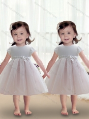 2016 Pretty Scoop Ball Gown Appliques Knee Length Toddler Dress