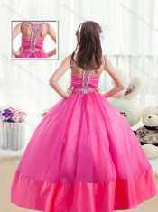2016 Sweet Ball Gown Beading Mini Quinceanera Dresses in Hot Pink