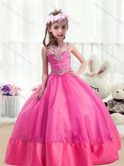 2016 Sweet Ball Gown Beading Mini Quinceanera Dresses in Hot Pink