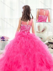 Beautiful Bateau Hot Pink Mini Quinceanera Dresses with Beading