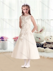 Beautiful Scoop Princess Flower Little Girl Dress  with Appliques