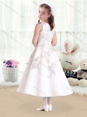 Beautiful Scoop Princess Flower Little Girl Dress  with Appliques