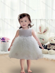 Cute Scoop Ball Gown White Toddler Dress with Ruffles