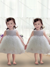 Cute Scoop Ball Gown White Toddler Dress with Ruffles