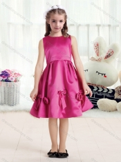 Elegant Bateau Knee Length Satin Flower Little Girl Dress with Bowknot