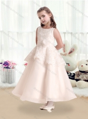 Fashionable Scoop Flower Little Girl Dress with Hand Made Flowers