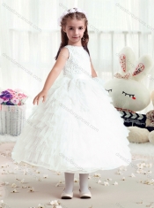 Hot Sale Ball Gown Bateau Flower Little Girl Dress with Ruffles