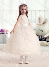 Hot Sale Ball Gown Bateau Flower Little Girl Dress with Ruffles