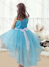 Latest 2016 High Low Flower Adorable Little Girl Pageant Dresses with Belt and Appliques