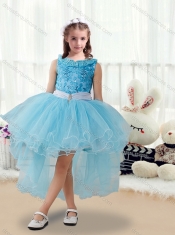 Latest 2016 High Low Flower Adorable Little Girl Pageant Dresses with Belt and Appliques