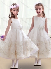Lovely Scoop Flower Little Girl Dress with Beading and Appliques