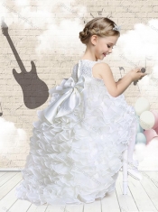 Lovely Scoop High Low White Flower Adorable Little Girl Pageant Dresses with Ruffled Layers
