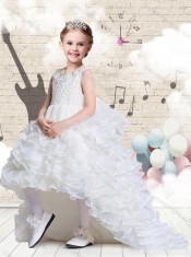 Lovely Scoop High Low White Flower Adorable Little Girl Pageant Dresses with Ruffled Layers