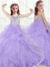 Lovely Scoop Lavender Little Girl Mini Quinceanera Dresses with Beading and Ruffles