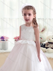 Lovely Tea Length White Flower Little Girl Dress with Appliques