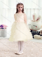 Luxurious Scoop Flower Little Girl Dress with Ruffles and Bowknot