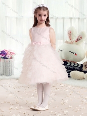 Luxurious Scoop Flower Little Girl Dress with Ruffles and Bowknot