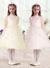 Luxurious Scoop Flower Little Girl Dress with Ruffles and Bowknot