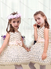 New Arrivals Scoop Short Little Girl Dresses with Bowknot