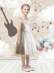 New Style Empire Scoop Sequins Flower Little Girl Dress