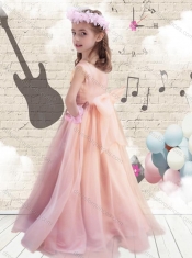 Pretty Ball Gown Peach Flower Adorable Little Girl Pageant Dresses with Bowknot