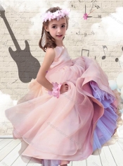 Pretty Ball Gown Peach Flower Adorable Little Girl Pageant Dresses with Bowknot