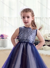 Pretty Ruching Tea Length Scoop Flower Little Girl Dress