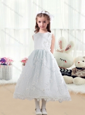 Pretty Scoop A Line White Flower Little Girl Dress  in Lace