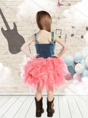 Pretty Straps Knee Length Ruffles Little Girl Dress for Wedding Party