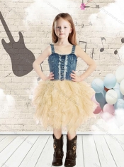 Pretty Straps Knee Length Ruffles Little Girl Dress for Wedding Party