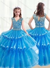 Pretty V Neck Baby BlueMini Quinceanera Dresses with Ruffled Layers