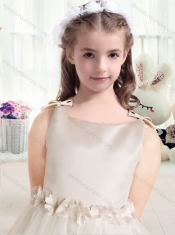 Romantic Ball Gown Bateau Champagne Flower Little Girl Dress with Belt