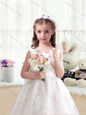 Romantic Scoop Flower Little Girl Dress  with Appliques and Bowknot