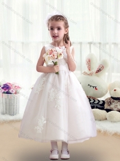 Romantic Scoop Flower Little Girl Dress  with Appliques and Bowknot