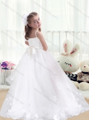 Romantic V Neck Appliques High Low White Flower Little Girl Dress