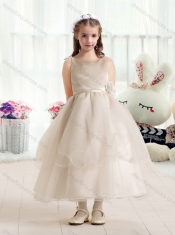 Simple Ball Gown Flower Little Girl Dress with Hand Made Flowers