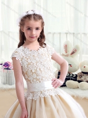 Simple Scoop Ball Gown Flower Little Girl Dress with Belt