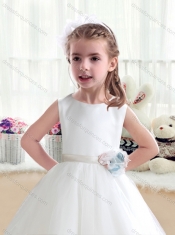Top Selling Scoop White Flower Little Girl Dress with Appliques