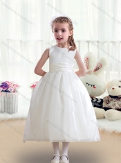 Top Selling White Flower Little Girl Dress with Bowknot