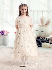 Wonderful Empire Scoop Flower Little Girl Dress with Belt